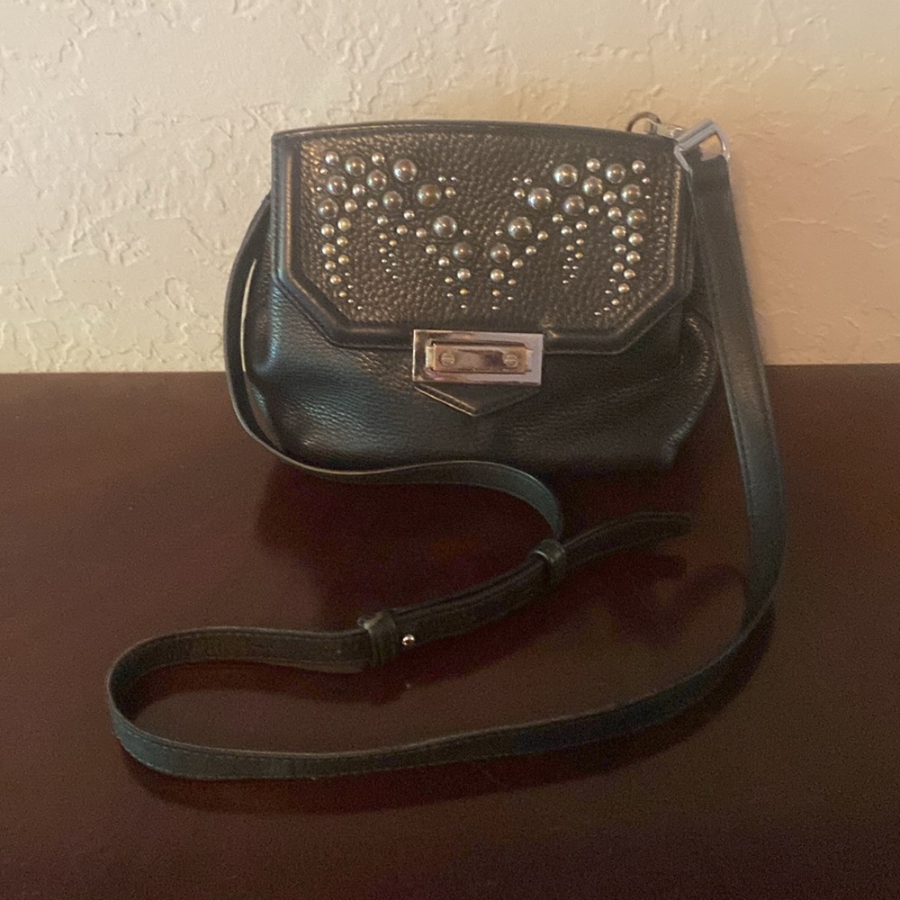 Alexander Wang Marion Black Pebbled Leather Studded Crossbody Bag $795